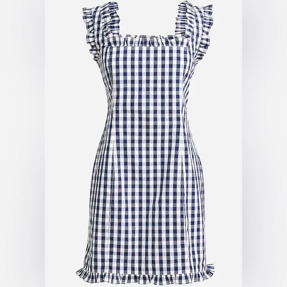 Jcrew Navy Gingham mini dress with ruffle detail Sz 0